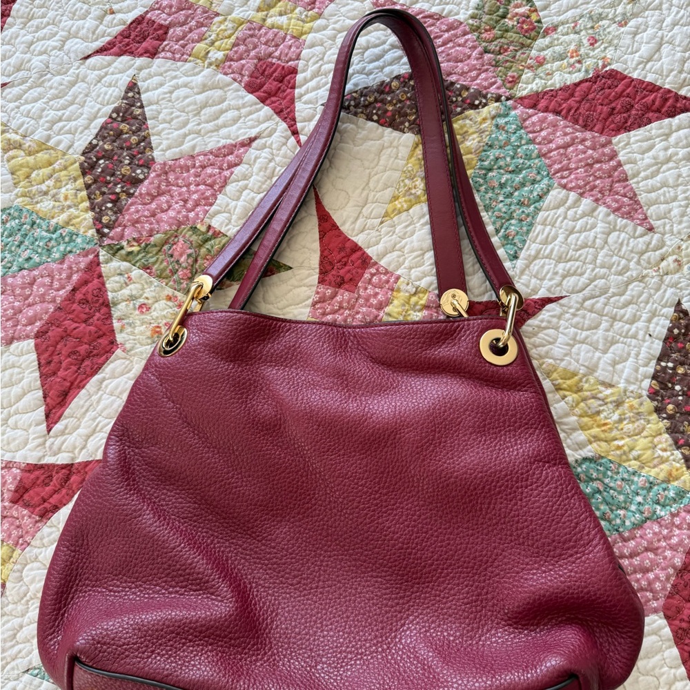 Michael Kors Raven Burgundy Leather Shoulder Bag - Picture 2 of 3